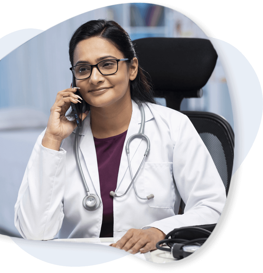 female physician talking on the phone